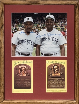Judy Johnson and Buck Leonard Autographed Photograph and Hall of Fame Plaque Postcards in Framed Display (Beckett)